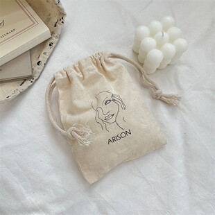 Source Factory Simple Cotton Printed Cloth Bag Pure Cotton Drawstring Storage Bag Cosmetic Bag Dust-proof Storage Aromatherapy Cloth Bag