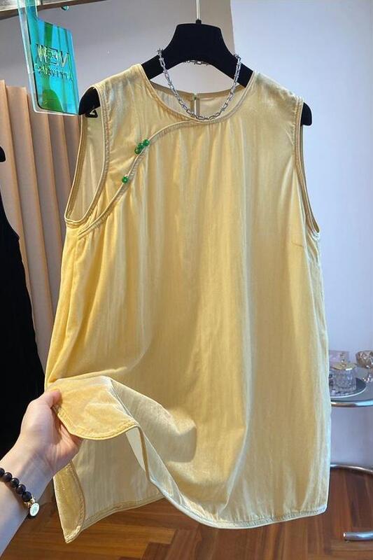 Plus Size Fat m 150kg Light Luxury New Chinese Style Retro Velvet Sleeveless Shirt Top for Women Trendy 2026 Summer New Model Plus Size Fat m 150kg Light Luxury New Chinese Style Retro Velvet Sleeveless Shirt Top for Women Trendy 2026 Summer New Model