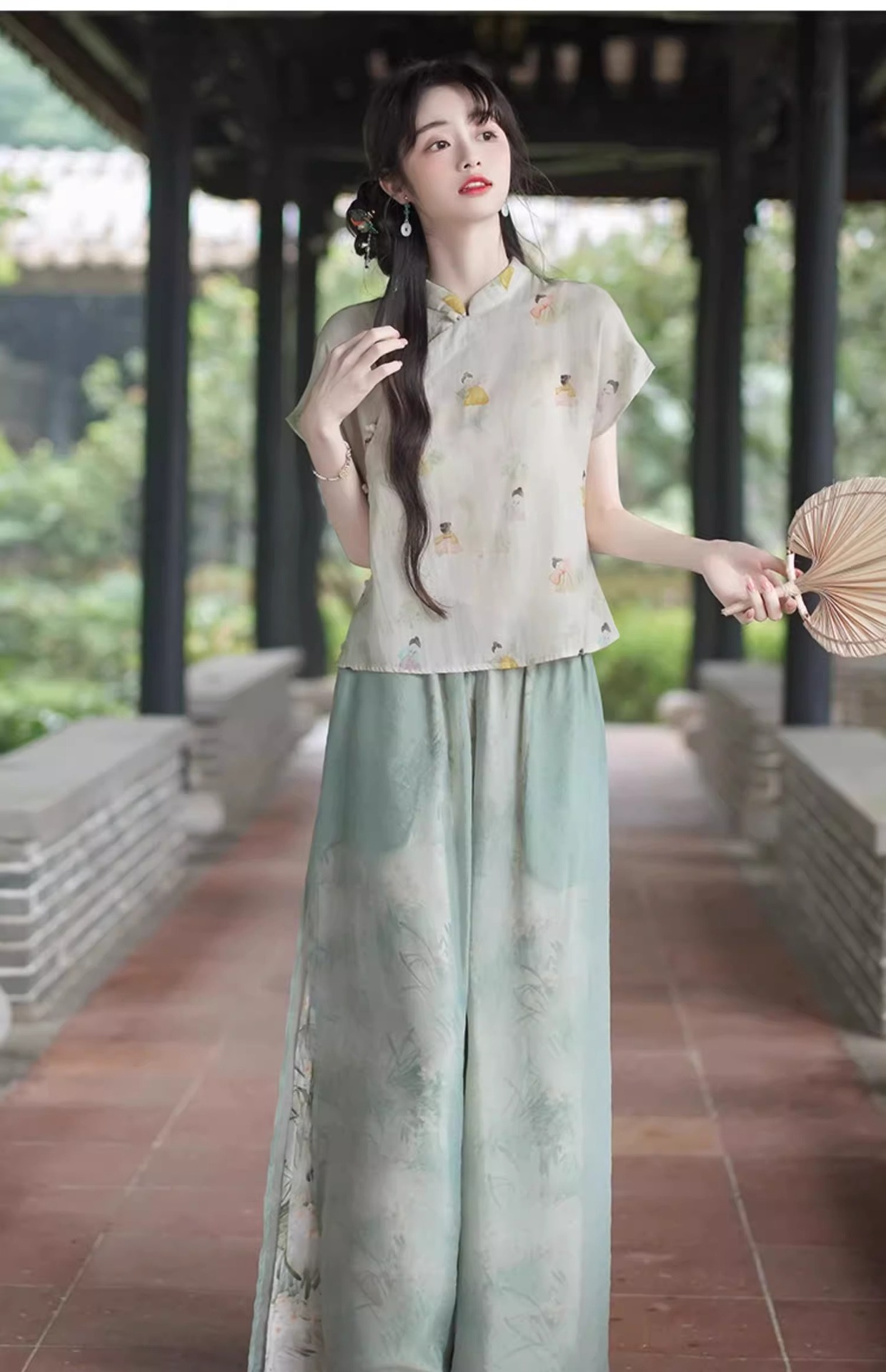 Áo sơ mi in hoa cổ điển kiểu Trung Quốc mùa hè, cổ đứng, tay ngắn, phong cách quốc phong — Áo chi tiết 19