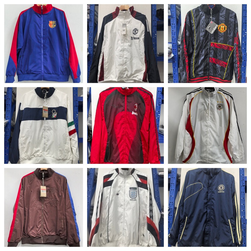 Vintage Thick Embroidered Windbreaker England Barcelona Manchester United Argentina France Ac Paris Football Windbreaker Jacket
