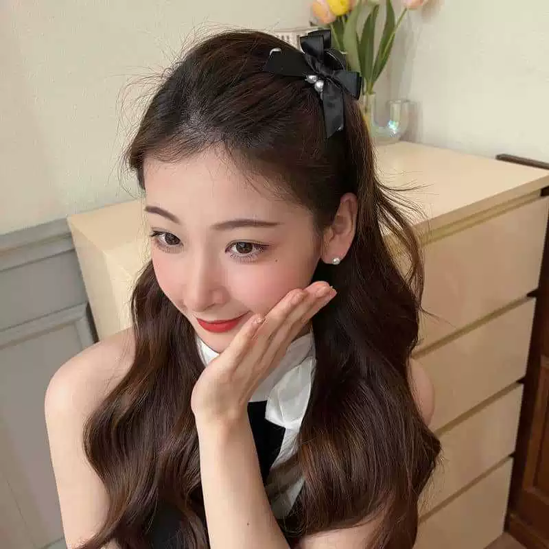 Hairgrip from pearl with bow, bangs, hairpins, crab pin, shark, Korean style, internet celebrity
