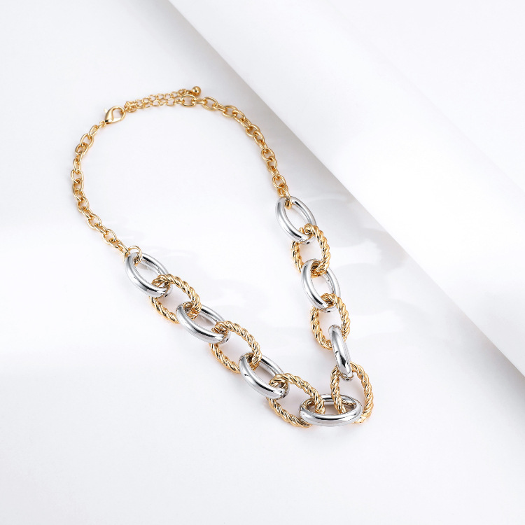 Fashion Alloy Two-color Stitching Round Chain Short Necklace Wholesale display picture 9