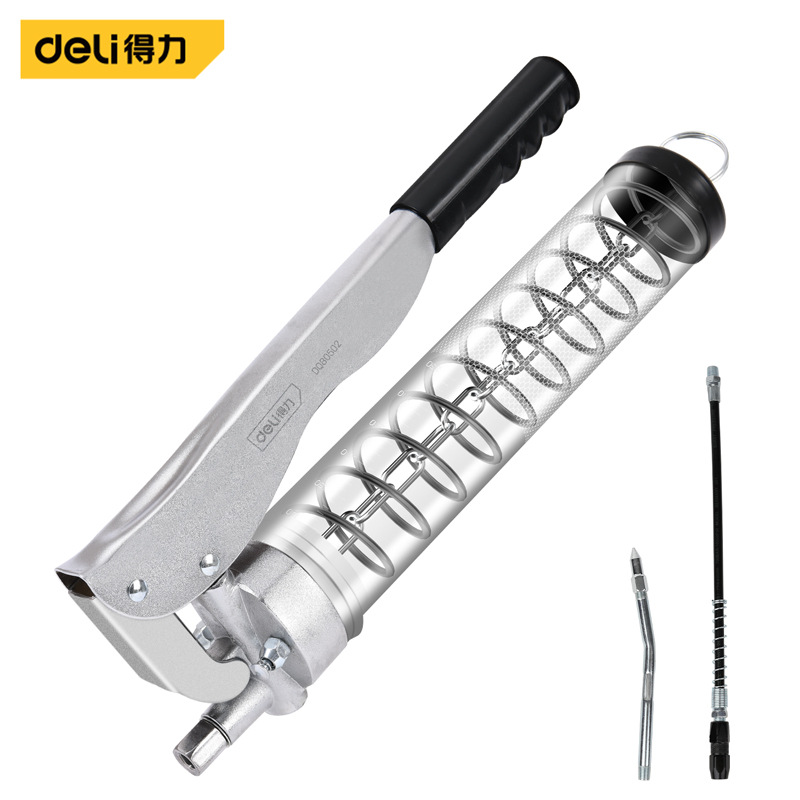 得力DQ80502拉链式透明管黄油枪(双杠)600CC(银)(把)