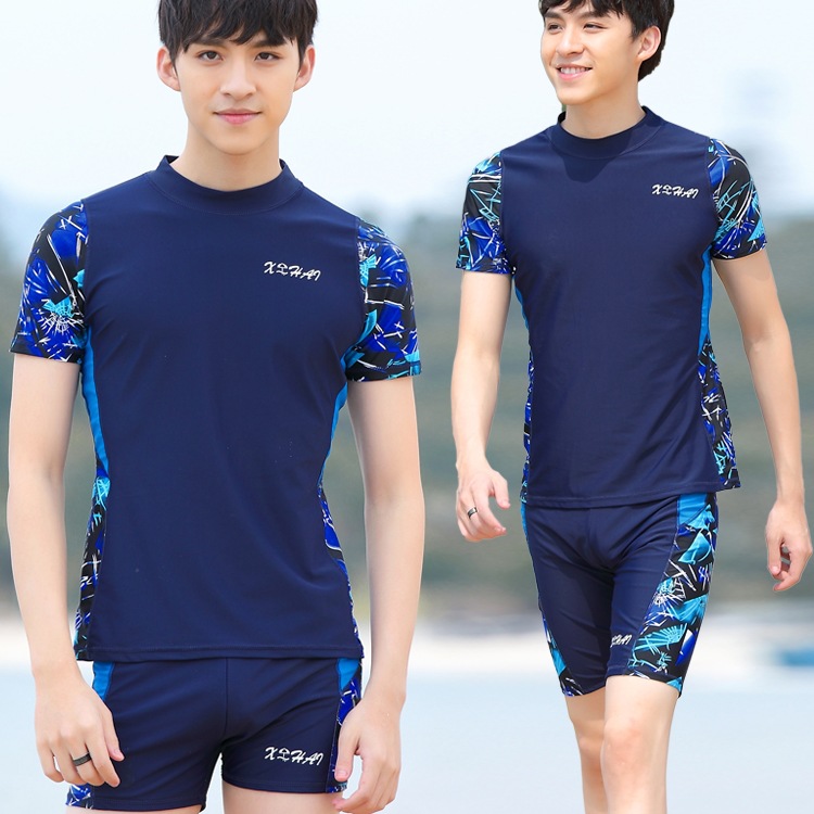 Split Swimsuit Men's Sun Protection Quick-Drying Top Hot Spring Short-Sleeved Youth Boxer Boys Men's Swimsuit Suit