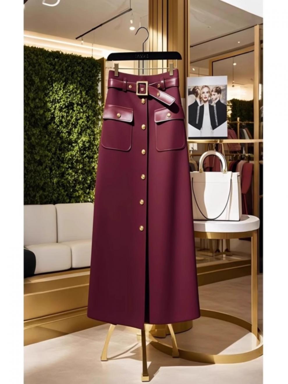 Women's Clothing Winter Hot Style High end Feeling Super Good looking Ankola Red Straight Slimming A line Skirt_voghion.com