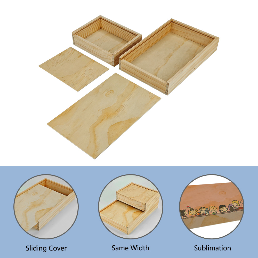 Caja de madera de transferencia de calor, embalaje exterior de regalo deslizante, caja de madera, patrón de apariencia de bricolaje