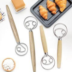 Danish wooden-handled flour loop whisk mixer hand kneading tool egg beater single-eye double-eye mixing rod