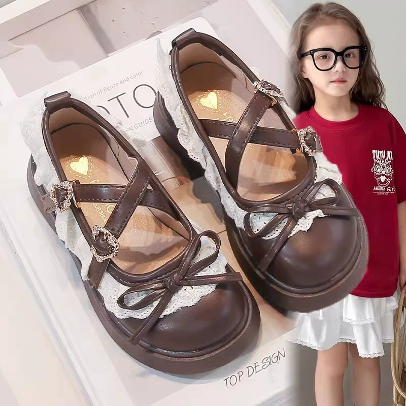 Детские кожаные туфли для девочек, весна-осень 2025, новые балетки в стиле принцессы, лолита, черные, мэри-джейн