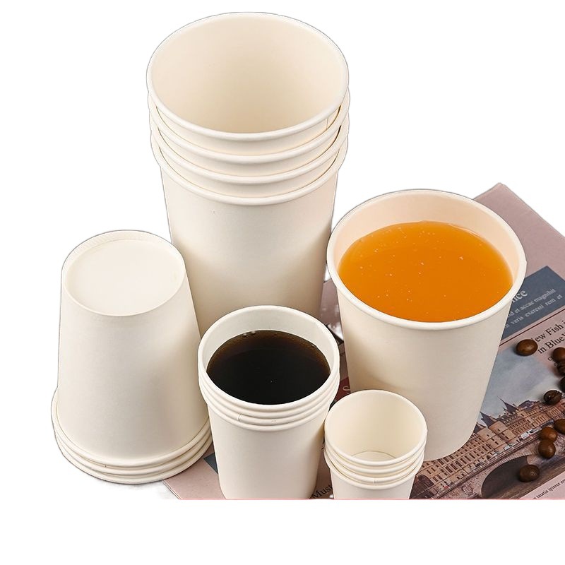 Taza de papel desechable blanca pura taza de papel grueso 500/400/250/200/100/50/30ml