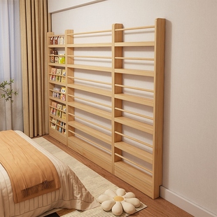 Behind-The-Door Bookshelf Storage Rack Solid Wood Ultra-Thin Storage Cabinet Kidsren's Wall-Mounted Thin Bookcase Household Multi-Layer Narrow Cabinet