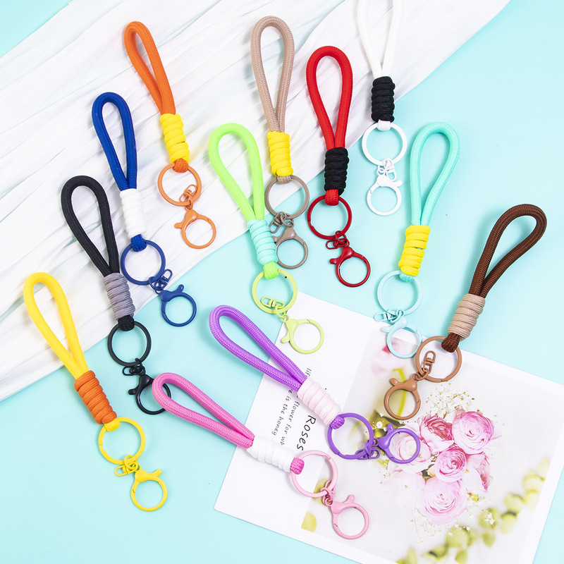 Color-Blocked Lobster Clasp Pendant Phone Lanyard Keychain Bag Charm Short Water Bottle Lanyard Handbag Accessories