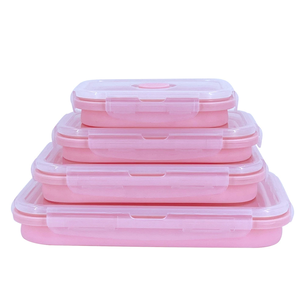 Foldable Silicone Lunch Box, Platinum Silicone + PP, Microwave Safe, 355–1200 ml
