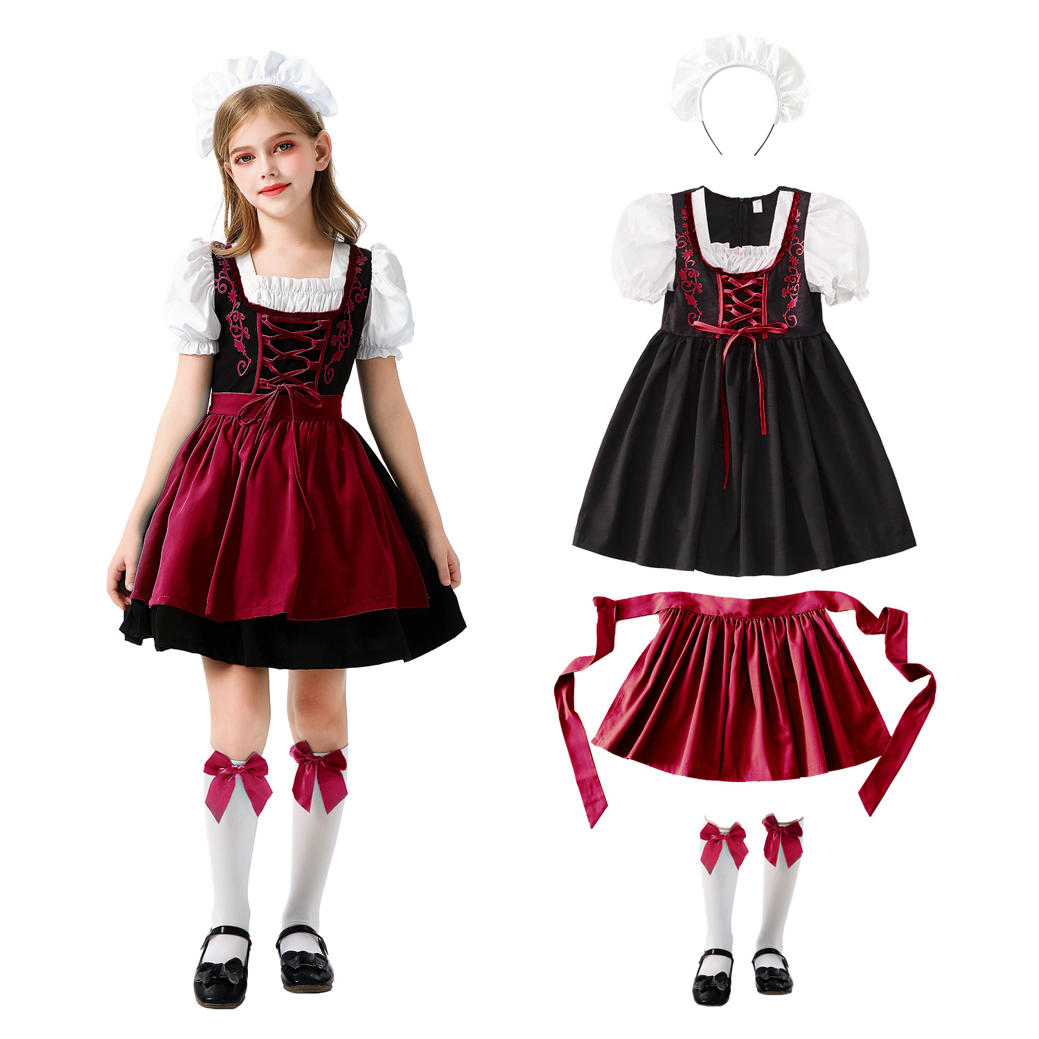 Bavarian Kidsren's Costume Halloween German Oktoberfest Maid Costume Girls Dirndl Dress