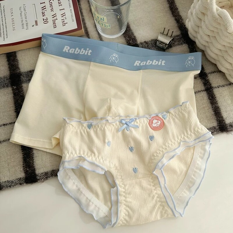 [Couple Model] Milky White Couple Underwear One Man and One Female Pure Cotton Antibacterial 2025 New Sexy Pure Desire Underwear