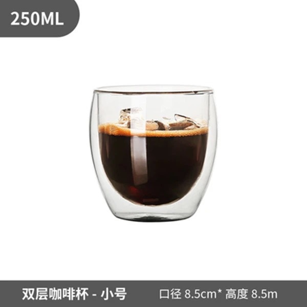 Taza de cóctel de doble capa no caliente, taza de vidrio de aislamiento térmico, taza de jugo de fría redonda creativa, taza de bebida caliente a prueba de quemaduras