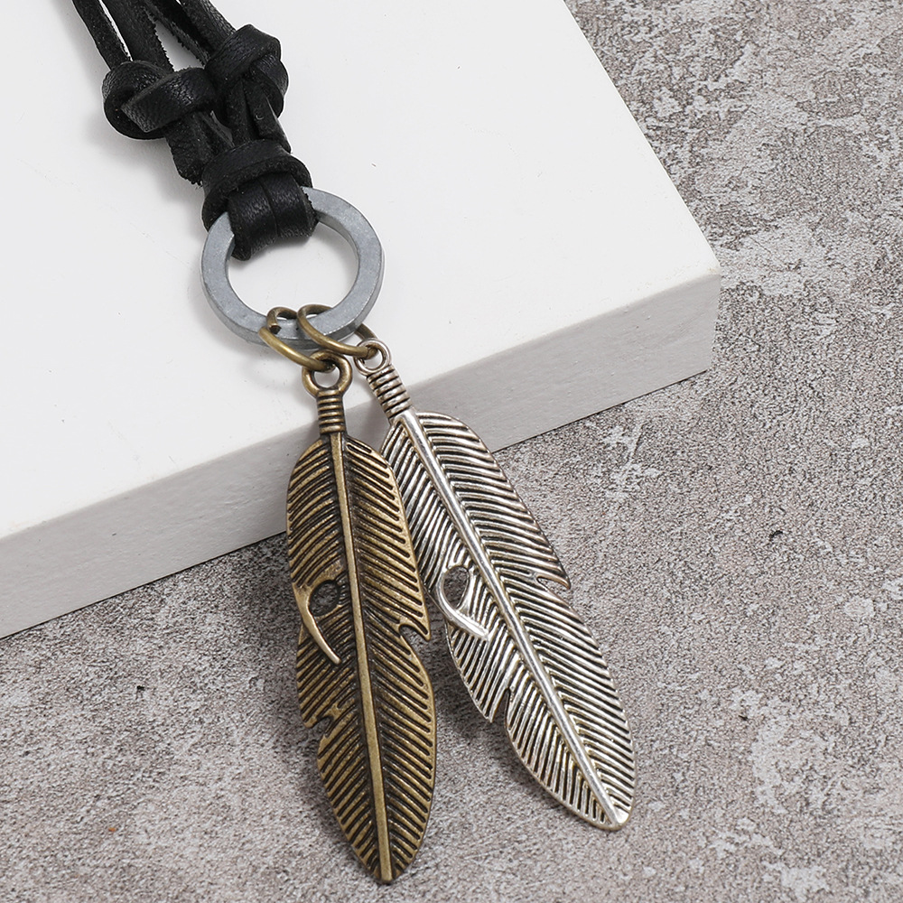 hip-hop retro alloy feather adjustable necklace
