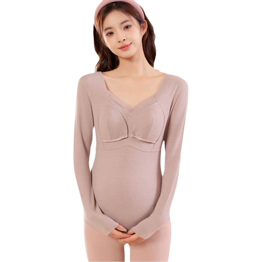 Пижама для беременных без бюстгальтера, с длинными рукавами, из тонкой трикотажной ткани для весны и осени, одежда для кормления грудью после родов дома.