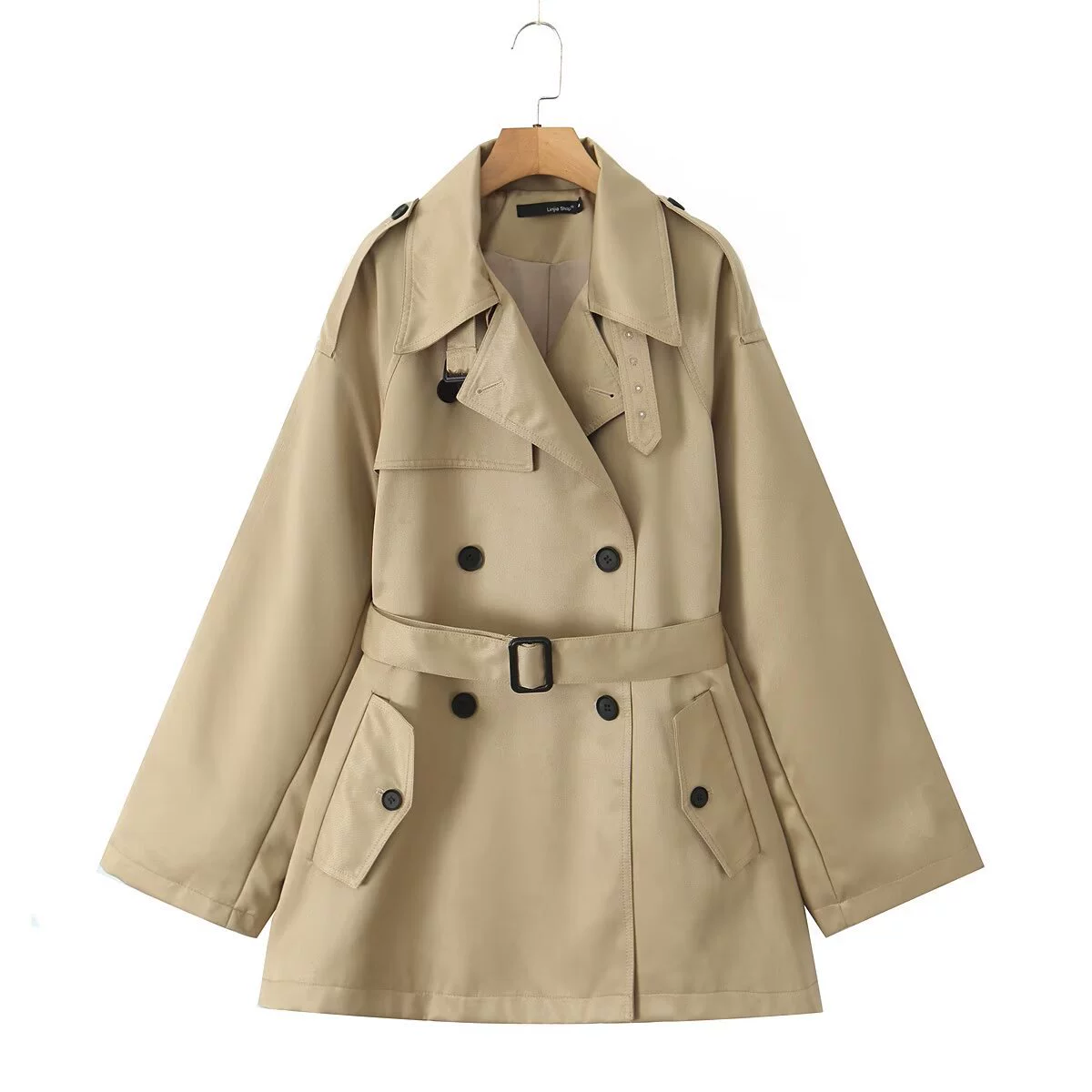 Длинный ремень, осеннее trench coat, модная куртка, европейский стиль, средняя длина