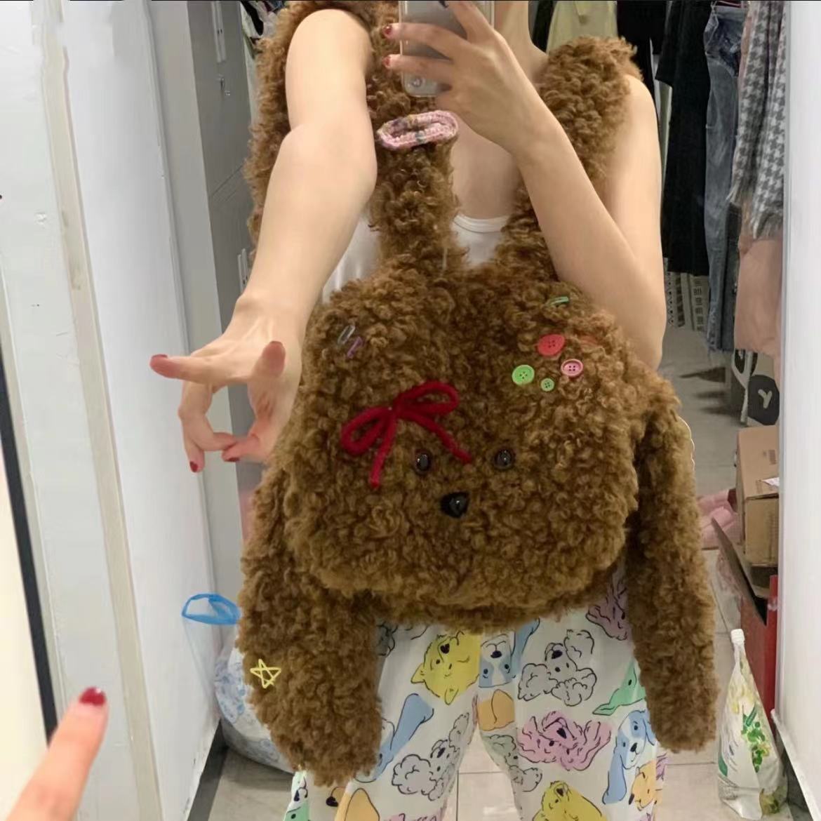 2023 neue frauen Tasche Original Teddy Plüsch Hund Rucksack Nette Mädchen Tasche Nette Herbst und Winter Cartoon Rucksack Flut_voghion.com