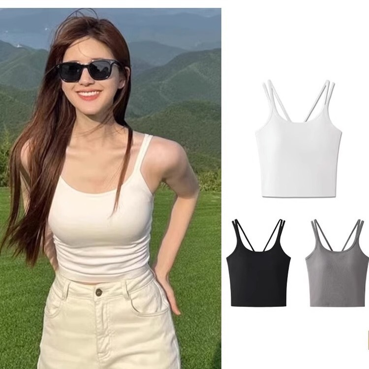 Trendy Influencer Style Cross-Strap Backless Tank Top with Chest Pads, Anti-Exposure Outerwear, Bandeau Top