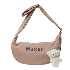 2024夏季新款帆布簡約單肩包字母純色女高級感女士斜挎包餃子包女