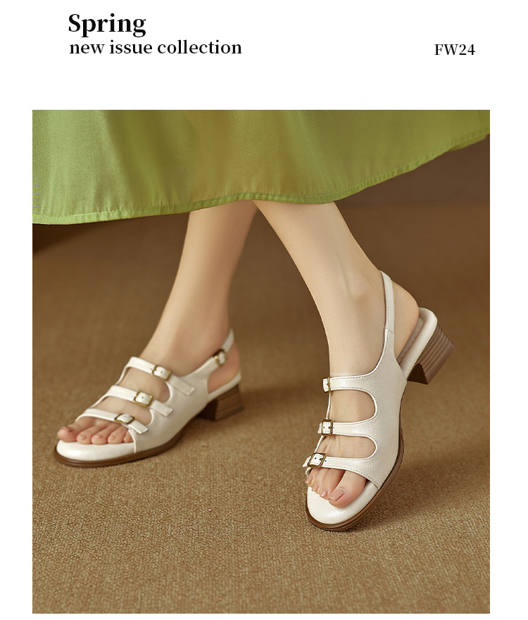 Sandal hở mũi nữ quai ngang gót thấp phong cách La Mã đơn giản — màu nâu chi tiết 15