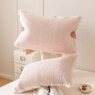 Korean Princess Style Small Fresh Girly Heart Cotton Yarn-Dyed Jacquard Pillowcases Pair 48X74 Pure Cotton Pillowcases