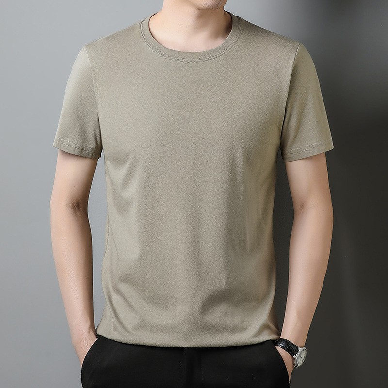 summer thin solid casual short sleeve T-shirt with a round collar