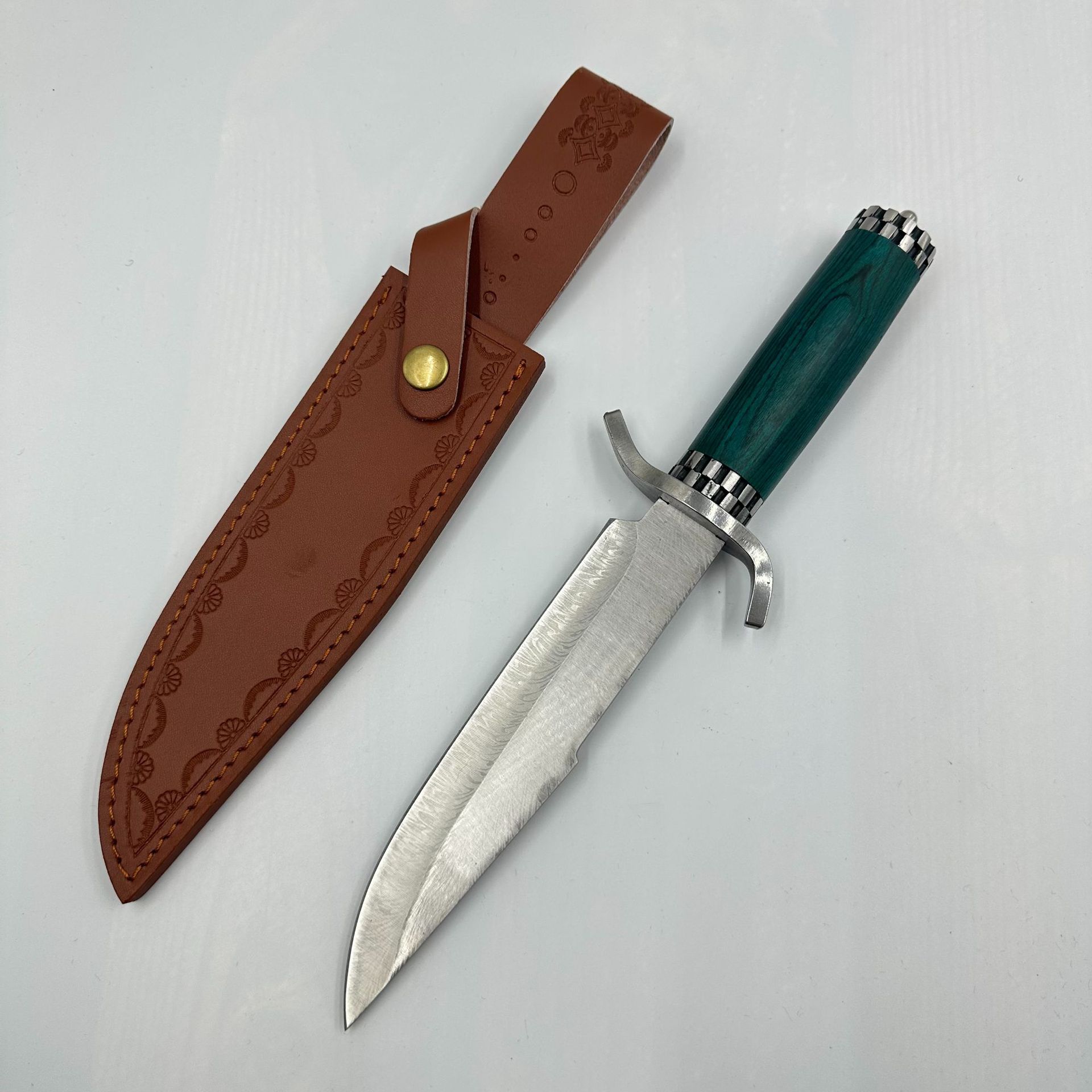 Qianyu 블루 스트레이트 나이프 + 절묘한 가죽 케이스