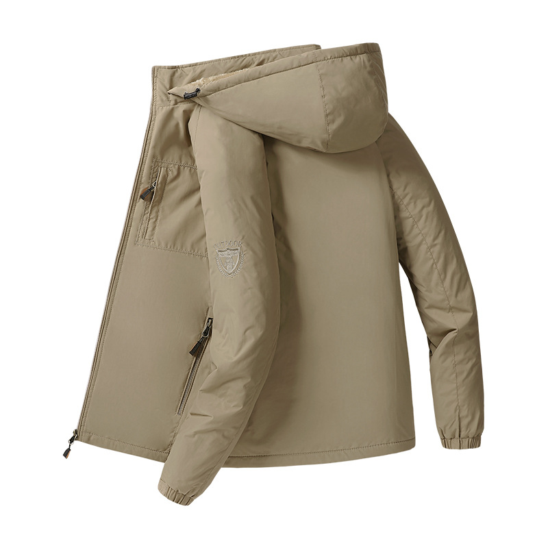 Chaqueta con capuz para hombres primavera y otoño 2023 nuevo gran delgado traje de asalto para hombres de bolsillo abrigo casual