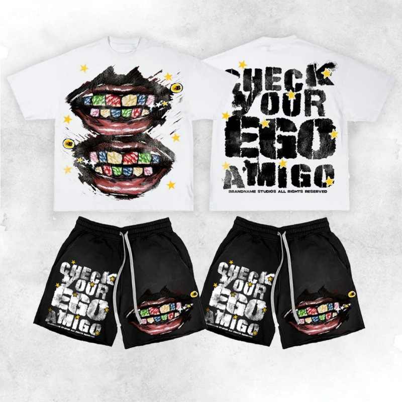 2026 verano 3D creativo impresión digital de cuello redondo camiseta set de pantalones cortos