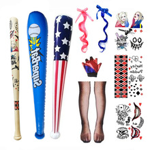 小丑女cosplay服裝配飾配件 哈莉奎茵 紋身貼紙充氣棒球棍實木棍