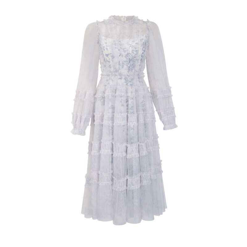 Fannis French style new round neck long sleeve dress waist slimming fairy dress bridesmaid dress sisters dress mid-length dress