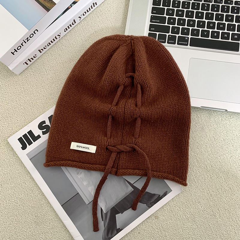 Sombrero de cabeza grande nuevo calentamiento de bordado de lana pura sombrero de punto de luna sombrero de cuerda de dibujo sombrero de pila