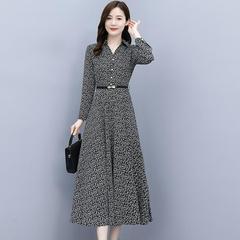 2025 リアルショット長袖シフォンドレス女性のための 2025 新しい花柄ロングスカートミッドレングス気質スカート春