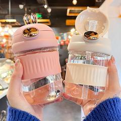 かわいい萌えウサギストローカップ高颜値ガラスコップ一ボタン開蓋学生カップル携帯イベントプレゼントコップ