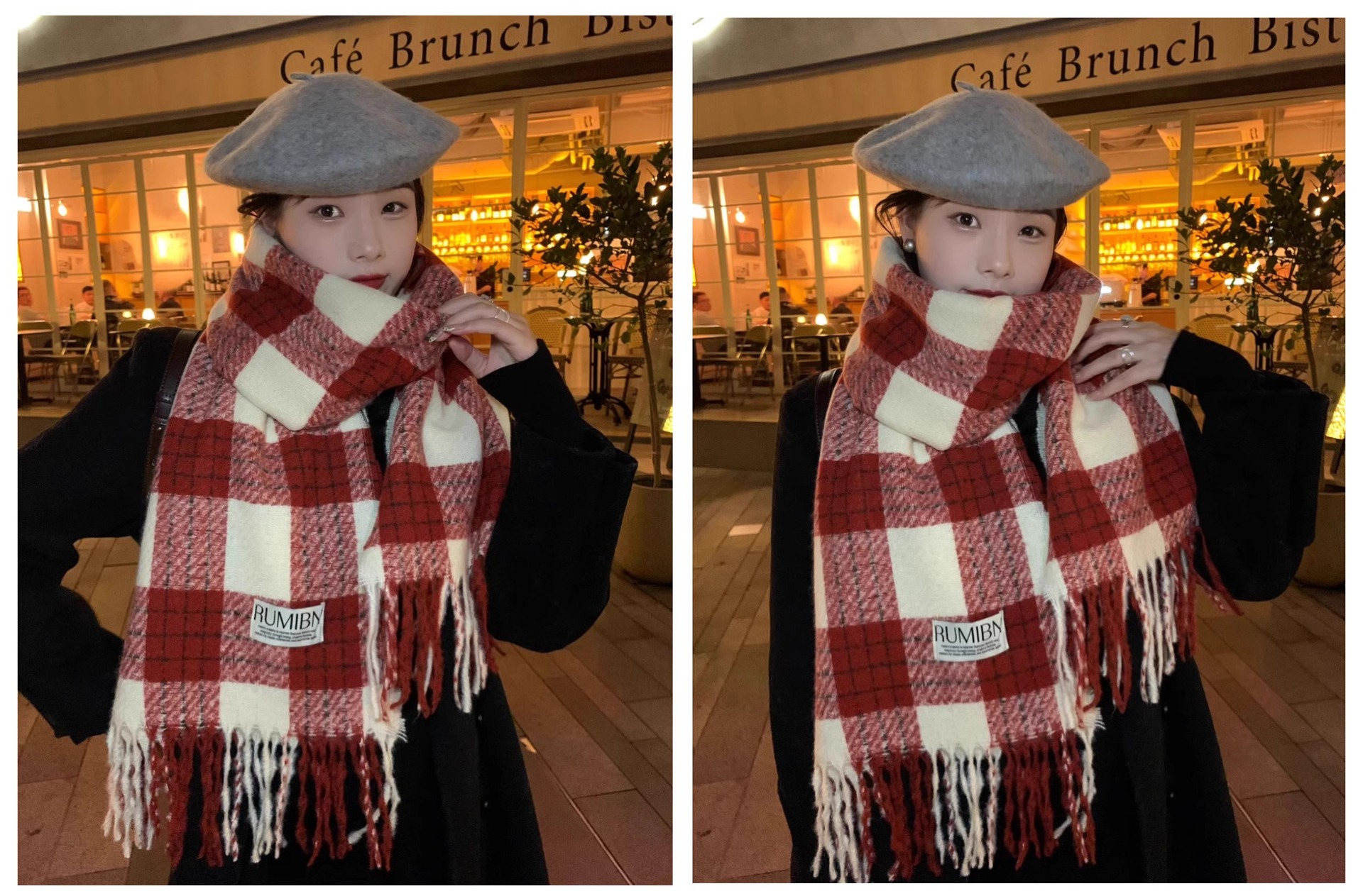 Red Checkered Scarf For Women Warm Winter Autumn Accessory_voghion.com
