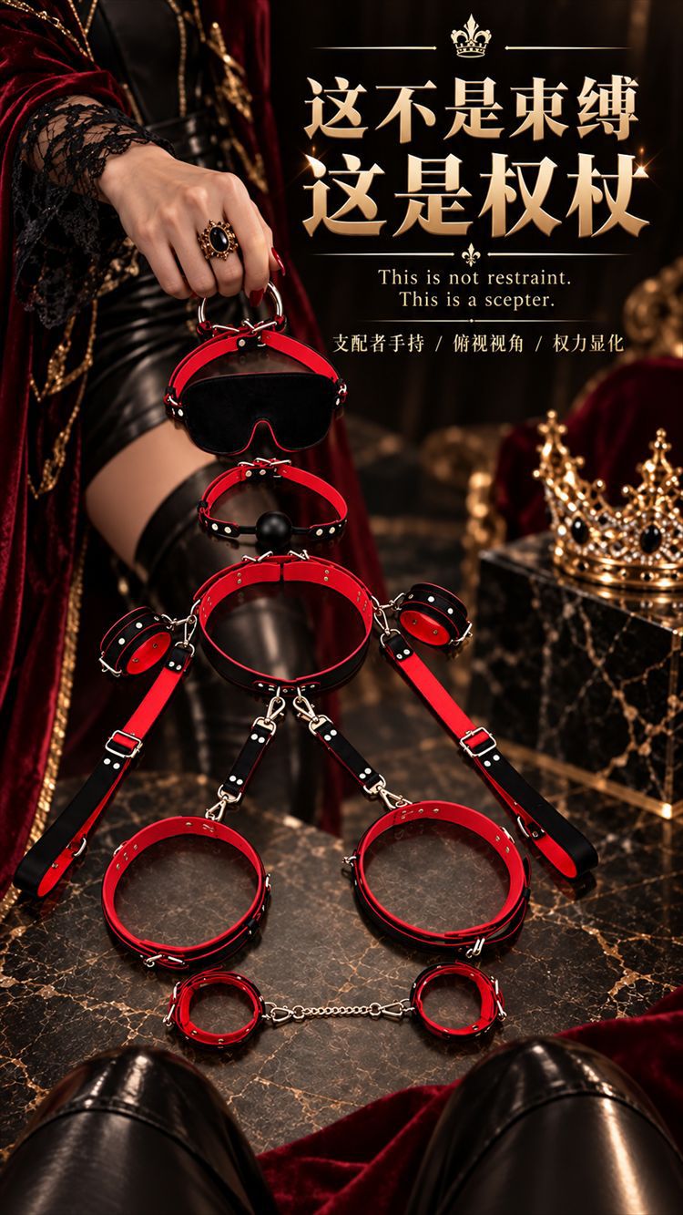 Adult Couples Bondage Restraint Kit in PU Leather with Metal Handcuffs, Black-Red — detail image 23