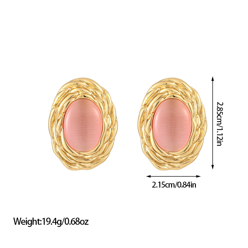 22g Weight Titanium Steel Ear Needle Material Ear Studs Classification 1 Pair Quantity Holiday, Daily Occasion Titanium Steel Material Oval Pattern All Seasons Season Women's Gender Plating Design Vacation, Classic Style Style 1 Pair Vacation Classic Style Oval Plating Titanium Steel Ear Studs 3