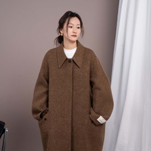2025年新慵懒随性宽松茧型双面羊毛大衣女装秋冬季长款外套C-633