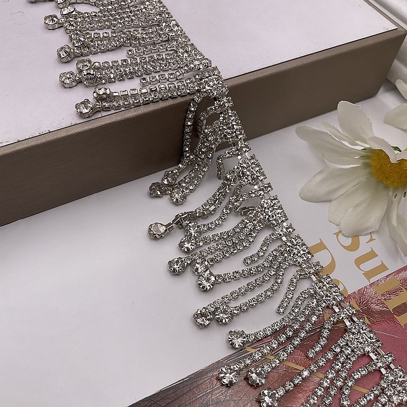 現貨批發銅鏈水鑽燒焊鏈條流蘇花邊條碼 秀禾婚紗裝飾水晶DIY輔料