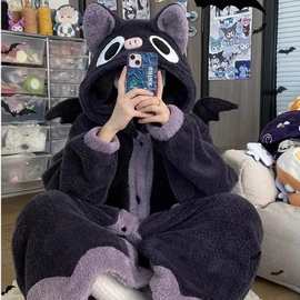 【可爱小熊蜂】珊瑚绒连体衣睡衣女冬加厚毛绒连帽睡袍居家服睡裙