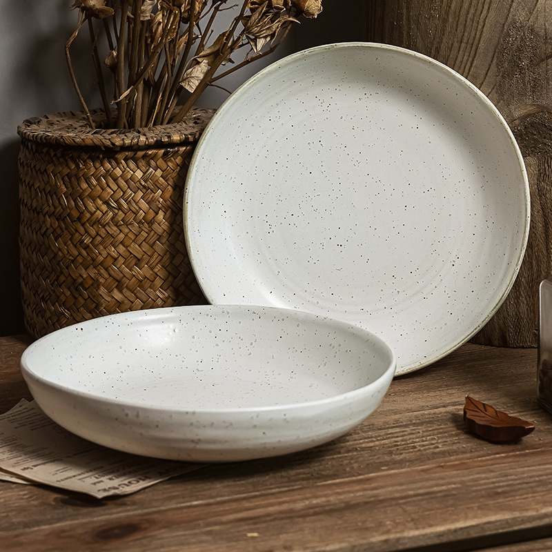 Sencillo y avanzado plato profundo, ensaladera de cerámica para el hogar, plato práctico, plato de comedor retro para restaurante, plato de comedor duradero