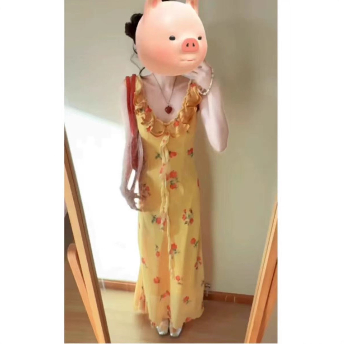 Yellow Lotus Leaf Beautiful Floral Suspender Dress Women's Summer Vacation French Summer Temperament Beach Fishtail Dress_ecoleips.com