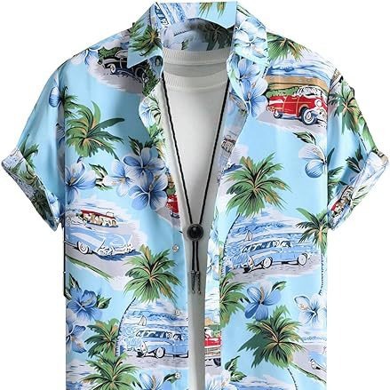 Men's casual tropical printed button-down short sleeve Hawaiian shirt 3D