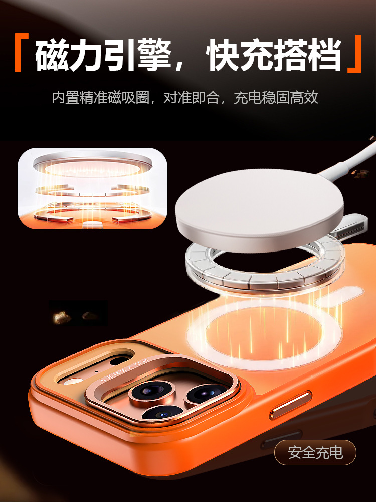 Ốp lưng trong suốt iPhone 17 Pro Max có chân đỡ ẩn, nam châm MagSafe, chống sốc — Lạc Xán Series - Đen, Lạc Xán Series - Xanh, Lạc Xán Series - Cam, Apple iPhone 17 Pro chi tiết 4