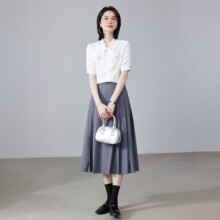 夏季薄职业衬衣白色短袖蝴蝶结衬衫女职业通勤风面试套装优雅正装