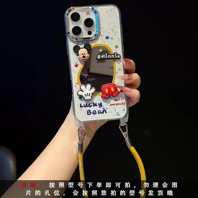 Espejo de viento ins tridimensional Mickey para iPhone16ProMax/15 funda para teléfono móvil 14 Apple 13 cuero diagonal 16