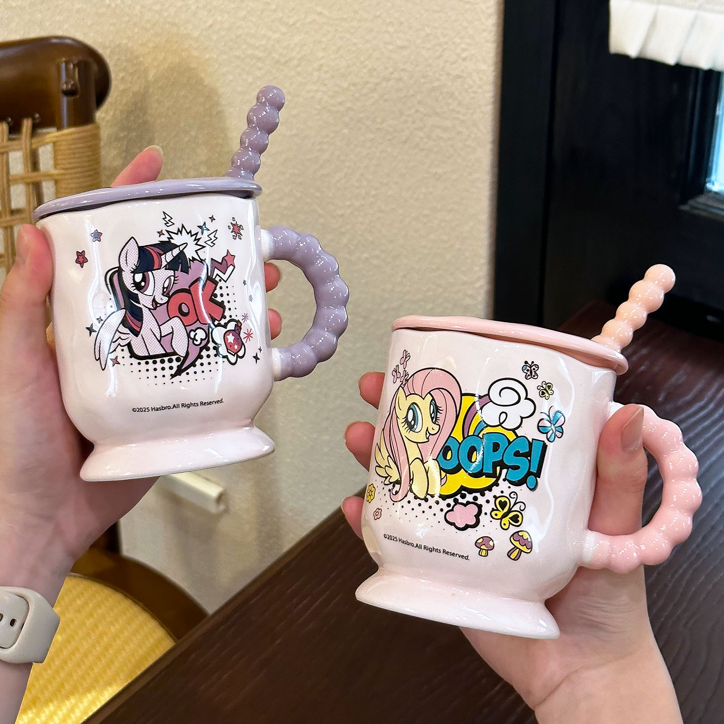 Pony Poly con tapa de marca taza de cerámica taza de agua doméstica taza de oficina taza de café encantadora de alto valor