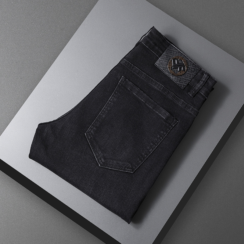 2026 High-End European Men's Jeans with Rhinestone Print Trendy Brand Stretch Korean Slim Straight Casual Pants